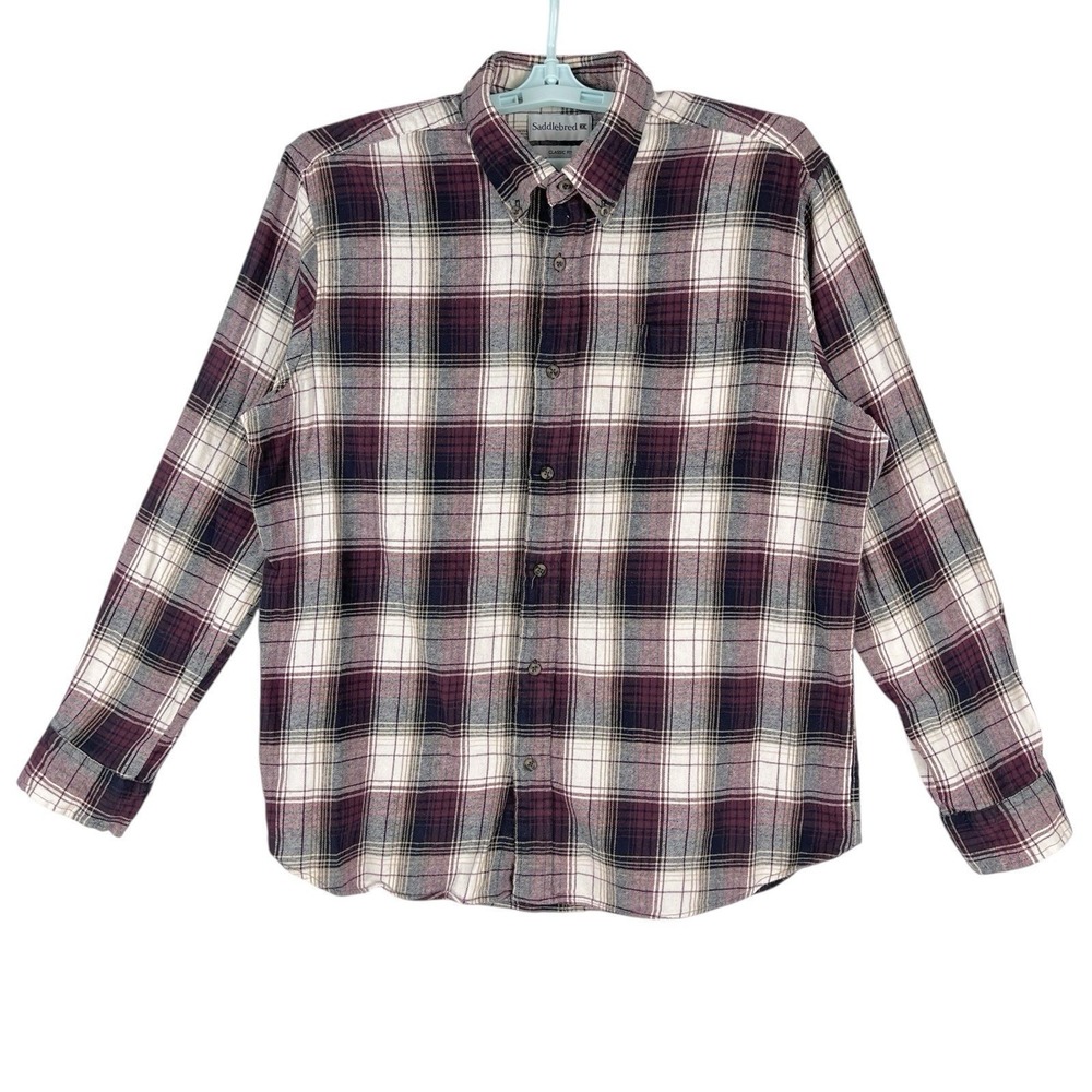 Saddlebred Men's Long Sleeve Grey White Plaid Classic Shirt Sz XL Woodsman Style